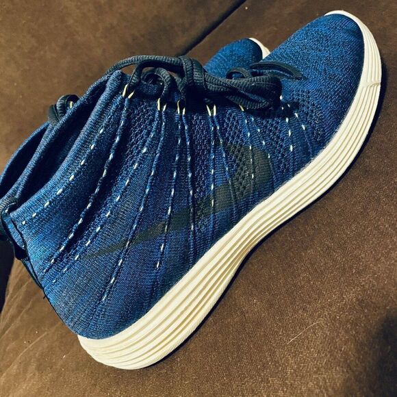 NIKE LUNAR FLYKNIT CHUKKA DARK OBSIDIAN-GAME ROYAL BLUE SZ 9.5 [554969-444] - Picture 5 of 12